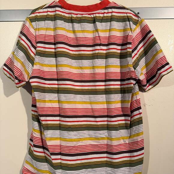 Vintage 90s Guess Originals Los Angeles Striped Embroidered Spell Out T-Shirt - Picture 2 of 5